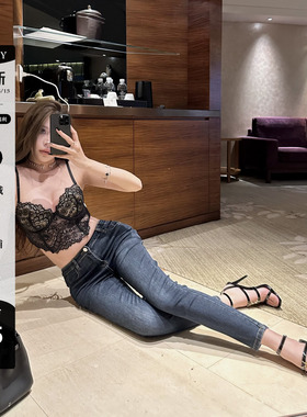 LUV2SHY 现货 韩裤星探 丰胯垫复古蓝牛仔长裤紧身裤女辣妹铅笔裤