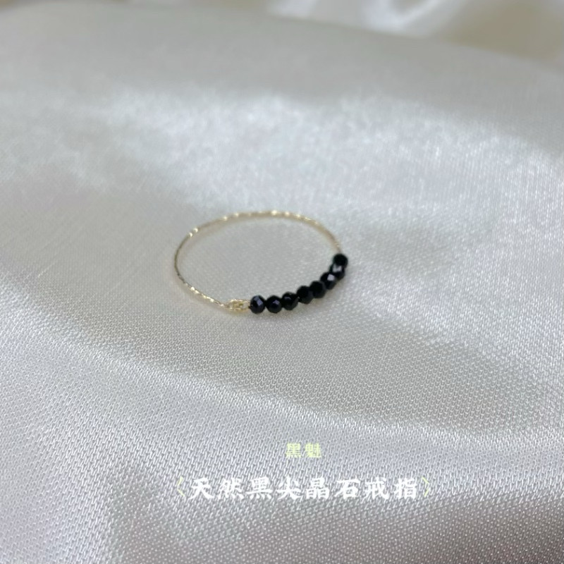 天然黑尖晶石戒指时尚简约14k注金配件叠戴尾戒不掉色