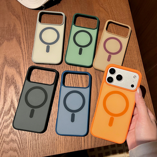 撞色磁吸圆环适用iPhone17手机壳立体边框设计适用苹果16保护套