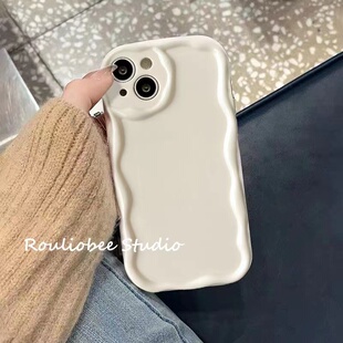 适用于苹果16PRO立体波浪边手机壳iPhoneXR 7P全包纯色简约tpu软保护套