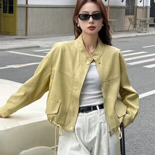 棕色复古短款美式PU机车皮衣外套女2025新春秋季高级感小个子夹克