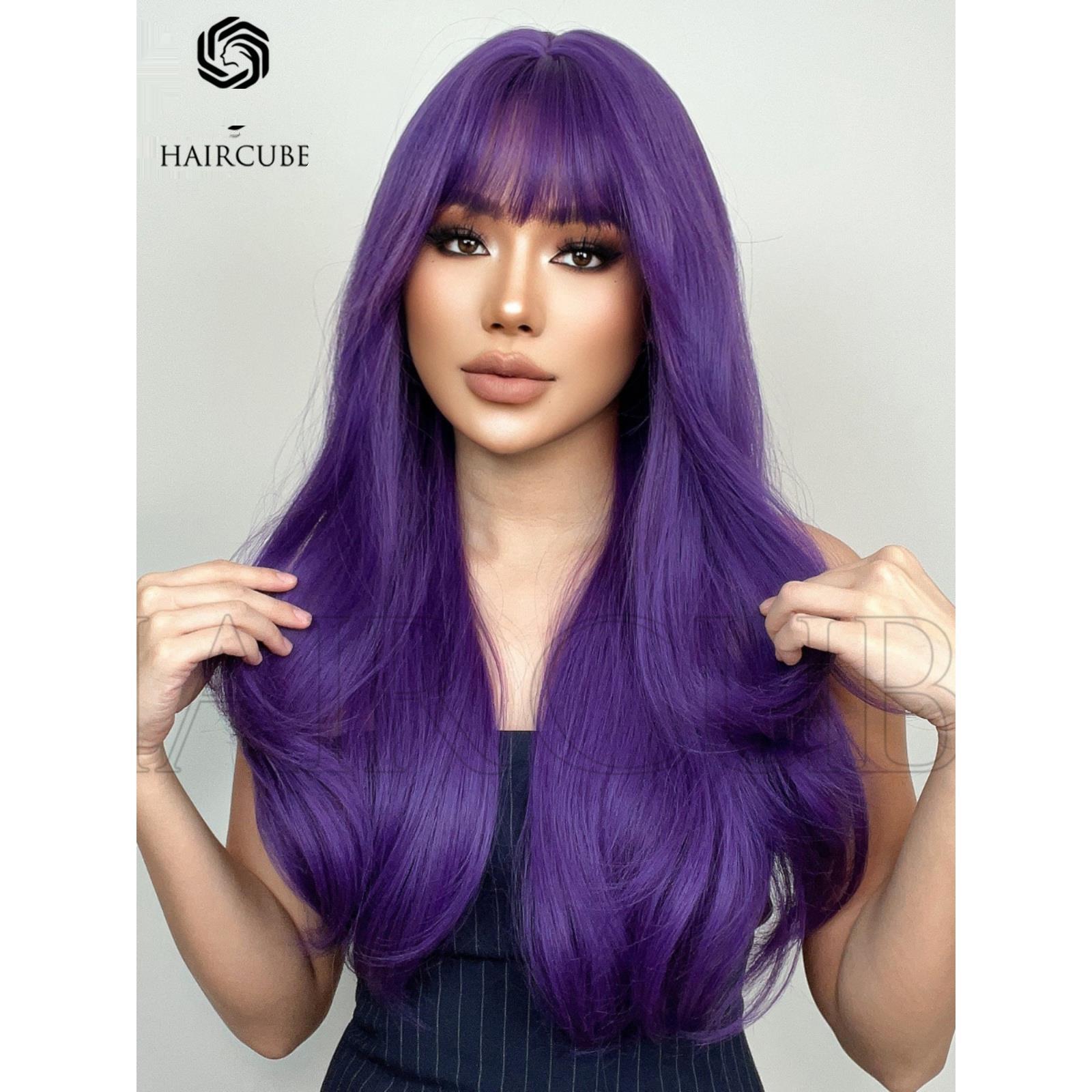 欧美紫色长卷发全头套假发 Purple long curly hair full set wig