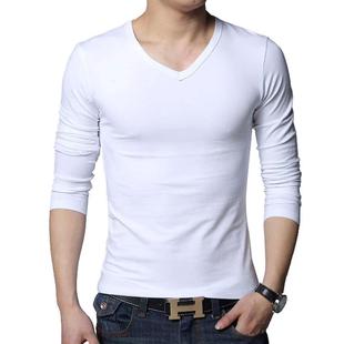 cotton 长袖 neck tshirts Men Casual shirt 男士 T恤