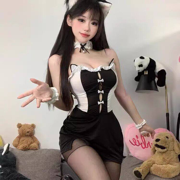 性感绑带束腰拼色抹胸女角色扮演制服可爱约会战衣房事纯欲风qqny