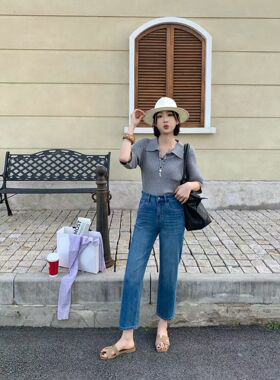 小松菜大码软牛仔四面弹2026夏款新款蓝色牛仔裤烟管裤九分裤822