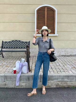 小松菜大码软牛仔四面弹2026夏款新款蓝色牛仔裤烟管裤九分裤822