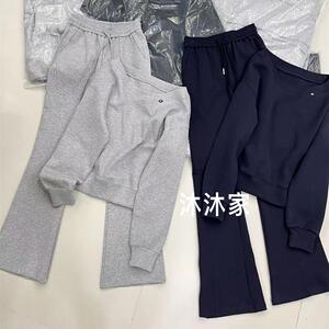 现货欧洲站2025春款一字领洋气百搭显瘦长袖卫衣+微喇休闲裤套装