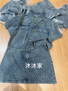 现货欧洲站2024夏款翻领洋气百搭短袖牛仔外套+半身裙套装