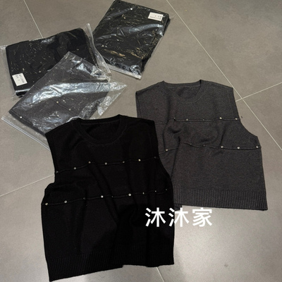 现货欧洲站2025秋季新款圆领洋气百搭显瘦舒适钉钻针织背心女