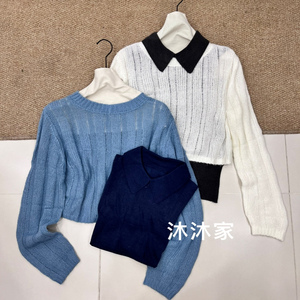 现货欧洲站2025早秋新款翻领洋气百搭背心+长袖针织衫两件套女