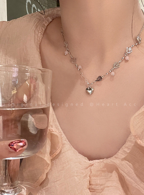 银色立体爱心吊坠项链女2025年新款潮搭小众设计高级感钛钢锁骨链