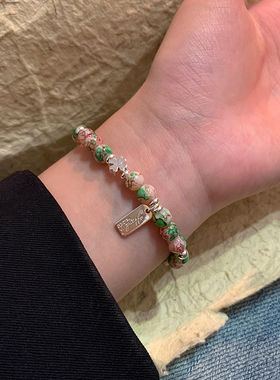 ins风甜美绿粉色串珠手链女轻奢气质高级感手串新款百搭网红配饰