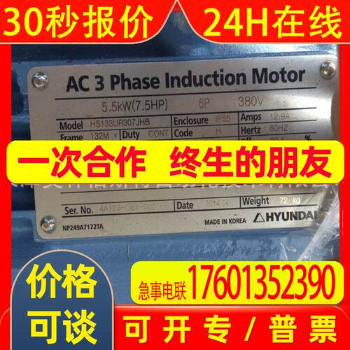 现代电机代理 HYUNDAI HS133UR307JHB 5.5KW  6P 380V 132M电机9