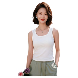 春夏新透气背心U领半包无痕内衣罩杯一体修身 上衣 内搭可外穿无袖