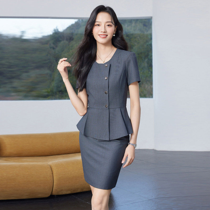 空姐制服职业西装套装女夏季薄款工作服圆领美容师酒店前台工作装