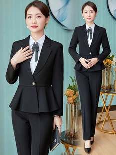 工作服职业气质女秋冬天长袖西装套装酒店经理前台三件套高端正装