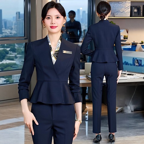 美容院前台春秋长袖西装套装职业