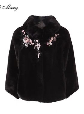 PMAMW7806-88/29800PinkMary粉红玛琍皮草女春秋时尚短款貂毛外套