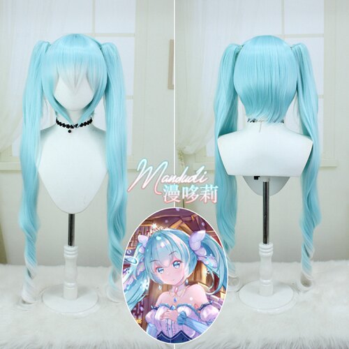 v家vocaloid初音miku角色cosplay假发 雪初音冰蓝色渐变白色发型