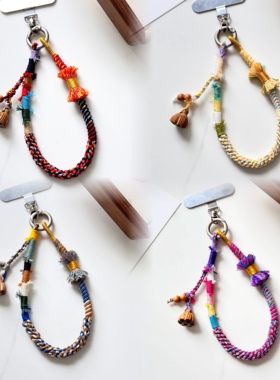 藏式手机挂绳手腕款编织绳套手链彩绳手工diy材料包带垫片挂件扣