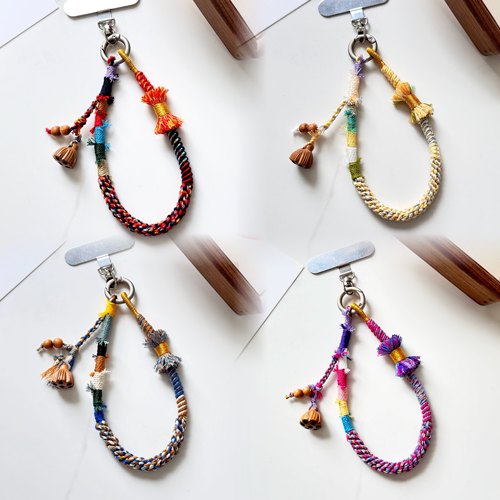 藏式手机挂绳手腕款编织绳套手链彩绳手工diy材料包带垫片挂件扣
