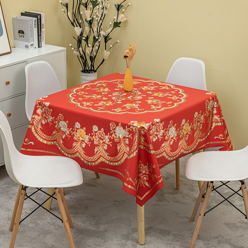 正方形红色喜庆桌布四方茶几布