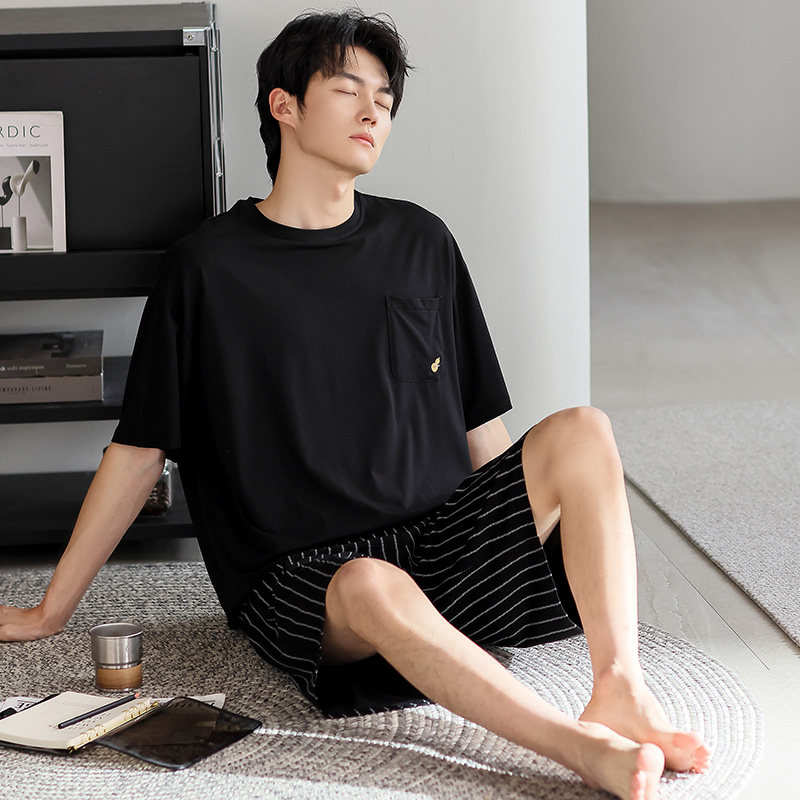 夏天睡衣男士夏季莫代尔新款短袖薄款休闲家居服男大码套装可外穿