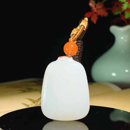 新疆和田玉白玉吊坠天然玉石平安无事牌挂件收藏玉器饰品带证书
