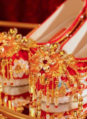 金枝玉叶明制中式秀禾婚鞋纯手工古风绣花红色婚鞋增高汉服婚鞋女