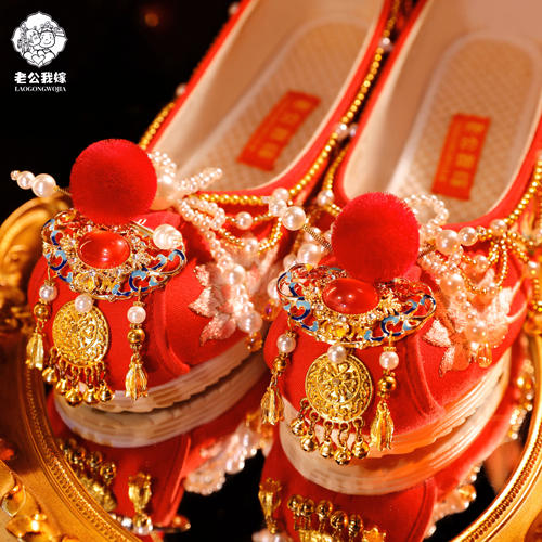 鸿运当头红色秀禾婚鞋女古风中式婚鞋汉服婚鞋绝美不累脚新娘婚鞋