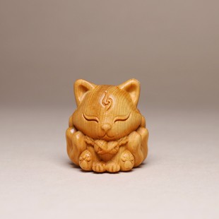 崖柏木雕九尾狐手把件文玩把玩实木雕刻九尾狐动物生肖摆件手把件