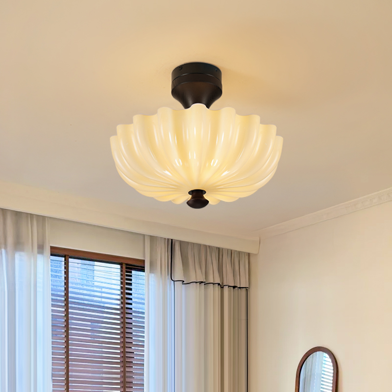 法式中古卧室吊灯奶油玻璃简约复古白蜡木高级感餐厅吸顶灯casagd