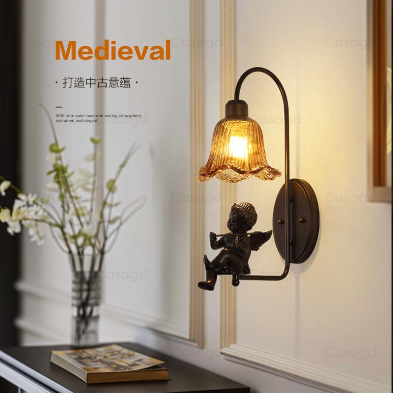 法式中古风床头壁灯创意美式覆古客厅卧室艺术小天使楼梯灯casagd