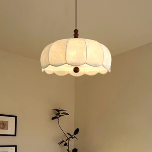 视冠法式中古吊灯复古侘寂风花纹布艺美式实木餐厅主卧室书房灯具