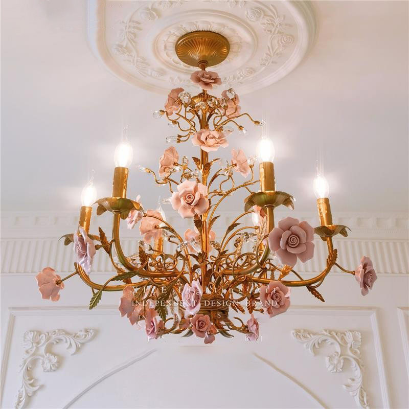 法式复古田园吊灯玫瑰花服装店客餐厅蜡烛灯美式乡村儿童房卧室灯