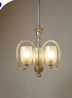 1940sArt Deco三臂玻璃枝形吊灯 法式复古衣帽间新古典小居室灯具