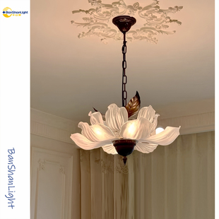 法式 中古侘寂风书房餐厅花朵吊灯客厅灯具 复古卧室吊灯禅意新款