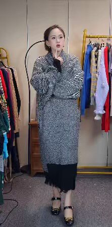 无可代替的气质人字纹大衣女长款秋冬外穿开衫长袖针织衫宽松外套