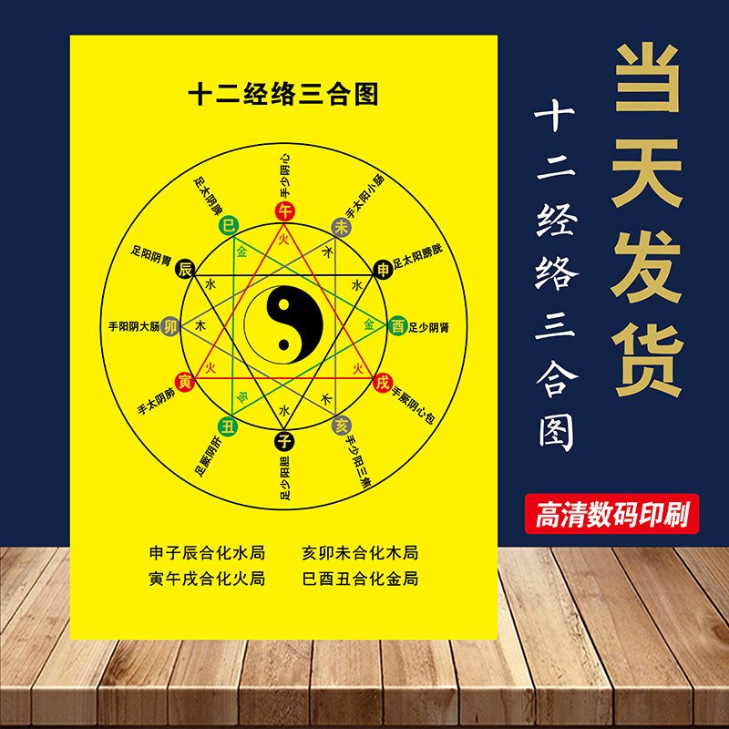 中医经络基础 十二经络三合图 纸卡不干胶贴纸塑封 a4 a3防水照片