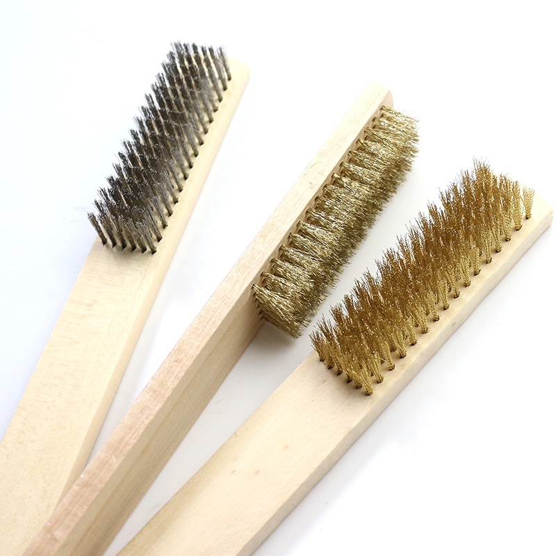 促销木柄铜丝刷清洁去污除锈