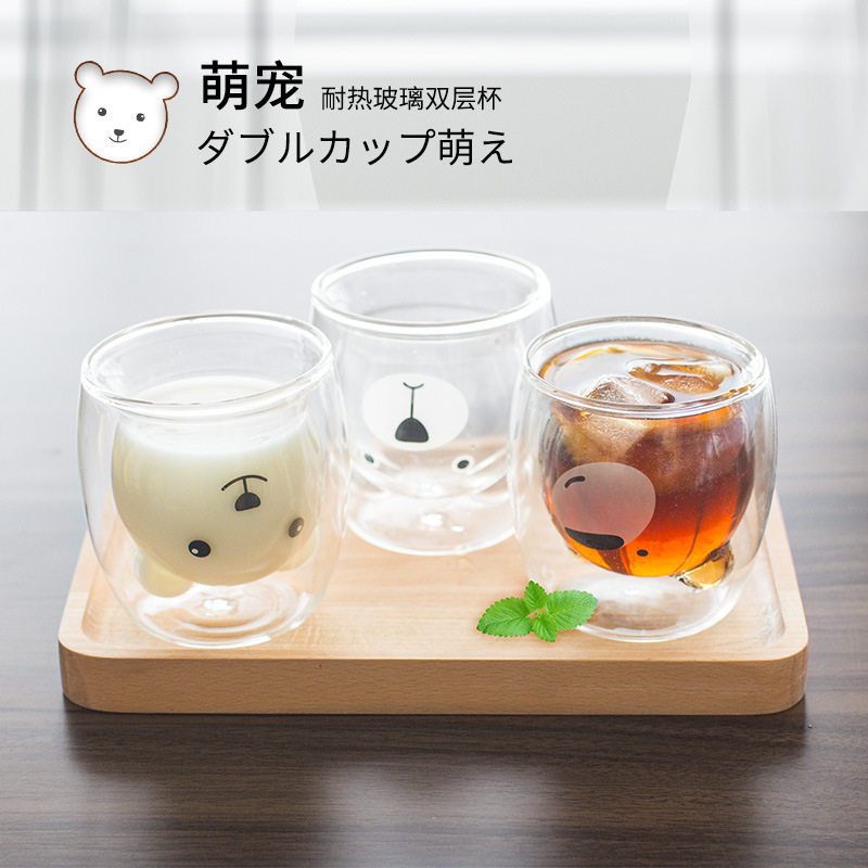 创意卡通耐热双层玻璃杯家用咖啡文化创意杯子