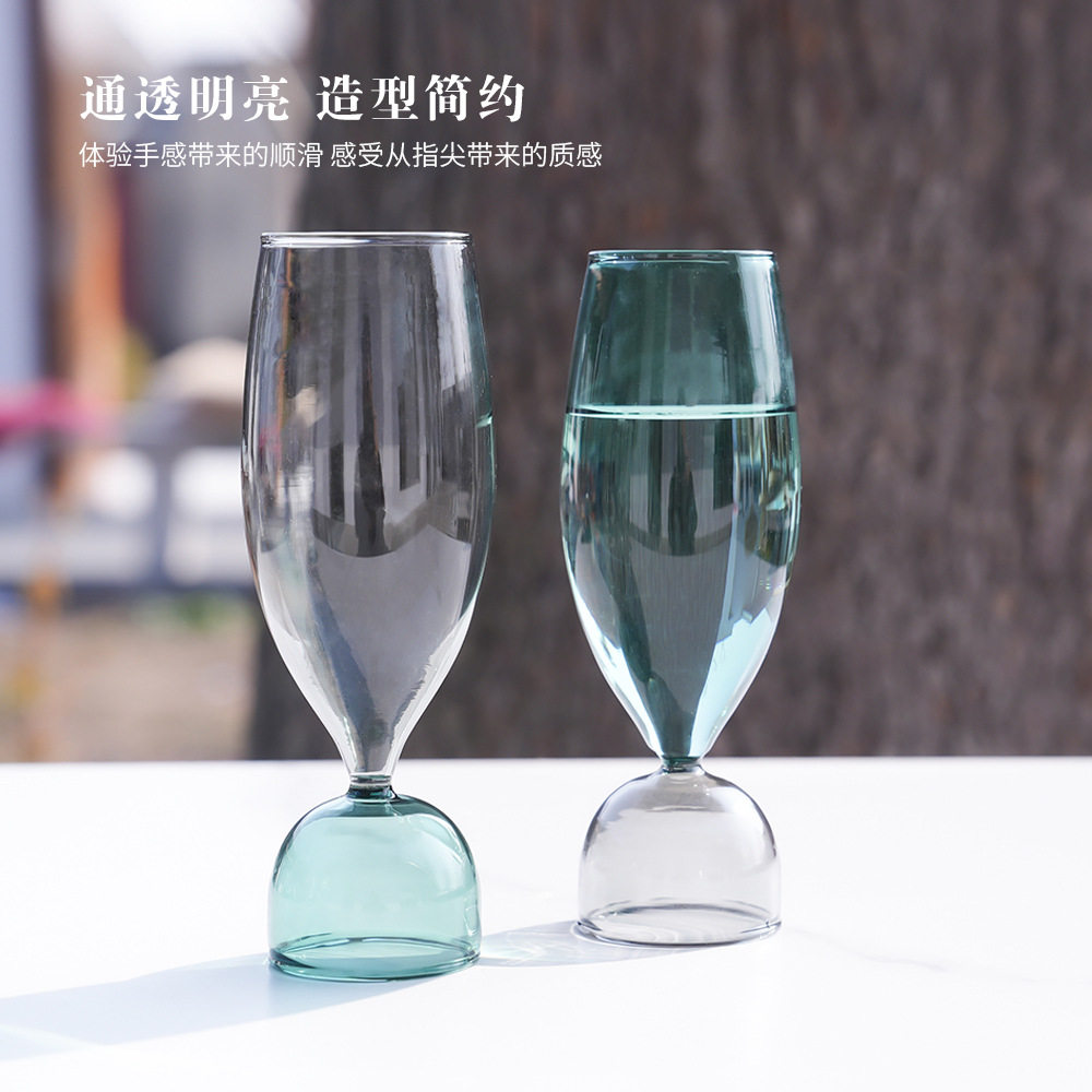 创意彩色透明玻璃杯子个性双色撞色果汁饮料鸡尾酒杯香槟葡萄酒杯