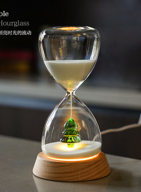 15分钟沙漏计时器实用装饰摆件 沙漏圣诞树雪松树发光沙漏小夜灯