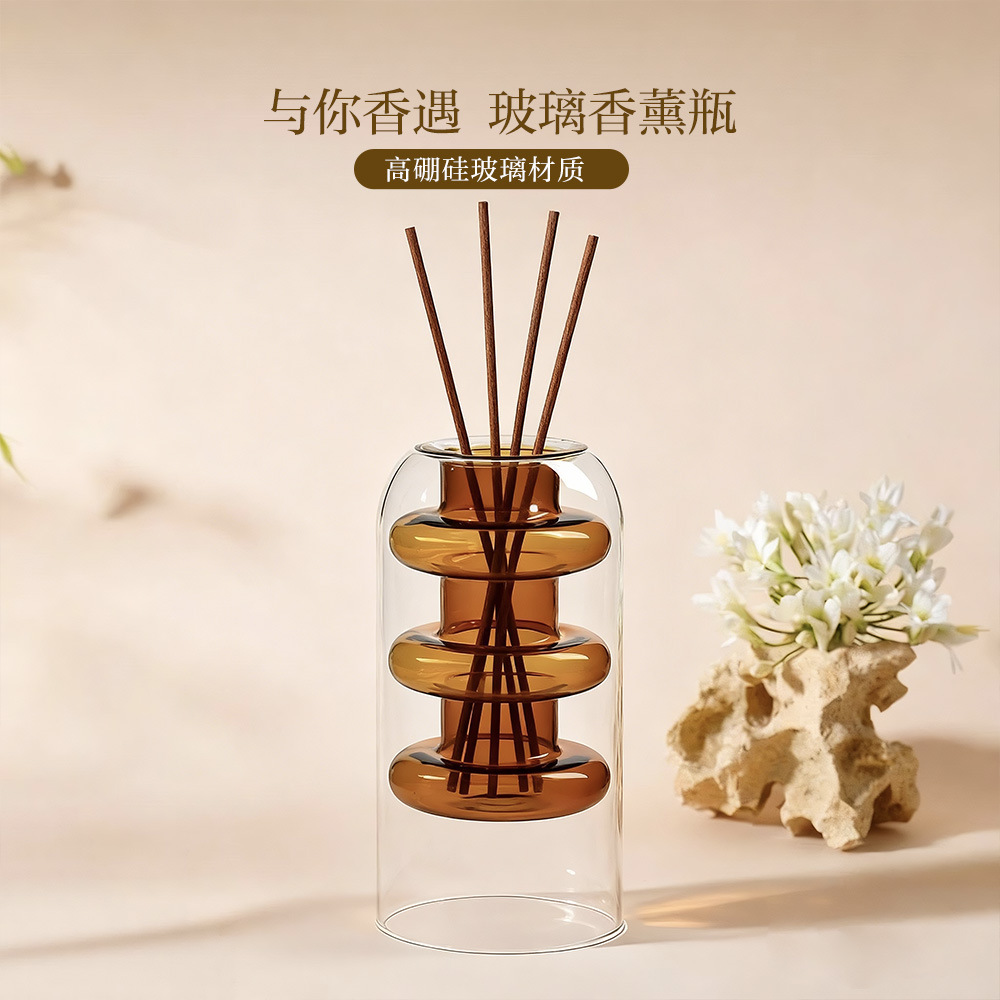 客厅酒店轻奢高级感无火藤条玻璃香薰瓶空瓶 精油香薰瓶实用摆件