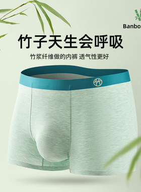 3条装竹纤维无痕男士内裤平角裤中腰抗菌抑菌男撞色四角高弹新款