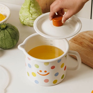 带盖珐琅搪瓷油壶小汤锅大容量烘焙量杯泡面杯带嘴奶杯煮奶热奶杯