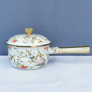 特厚珐琅搪瓷奶锅单柄锅汤锅平底锅煮面热奶泡面锅电磁炉燃气通用