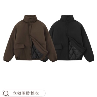 GEJONES日系立领围脖棉衣工装 大口袋简约休闲男女加厚夹克外套