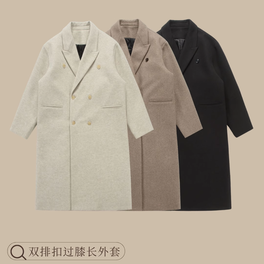 GEJONES秋冬慵懒风长款过膝毛呢大衣男女复古宽松情侣百搭外套,男装,毛呢大衣,淘宝优惠券,粉丝福利购,淘宝优惠卷