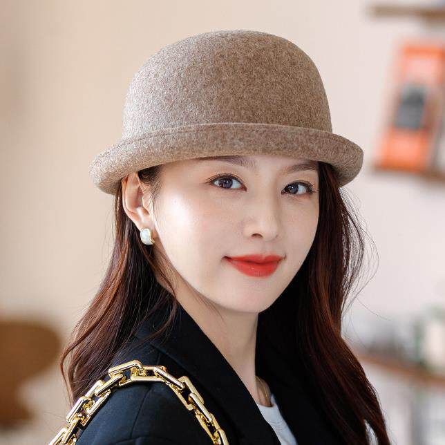 2025秋冬渔夫帽女羊毛小盆帽毛呢日系百搭休闲礼帽潮小檐卷边帽子